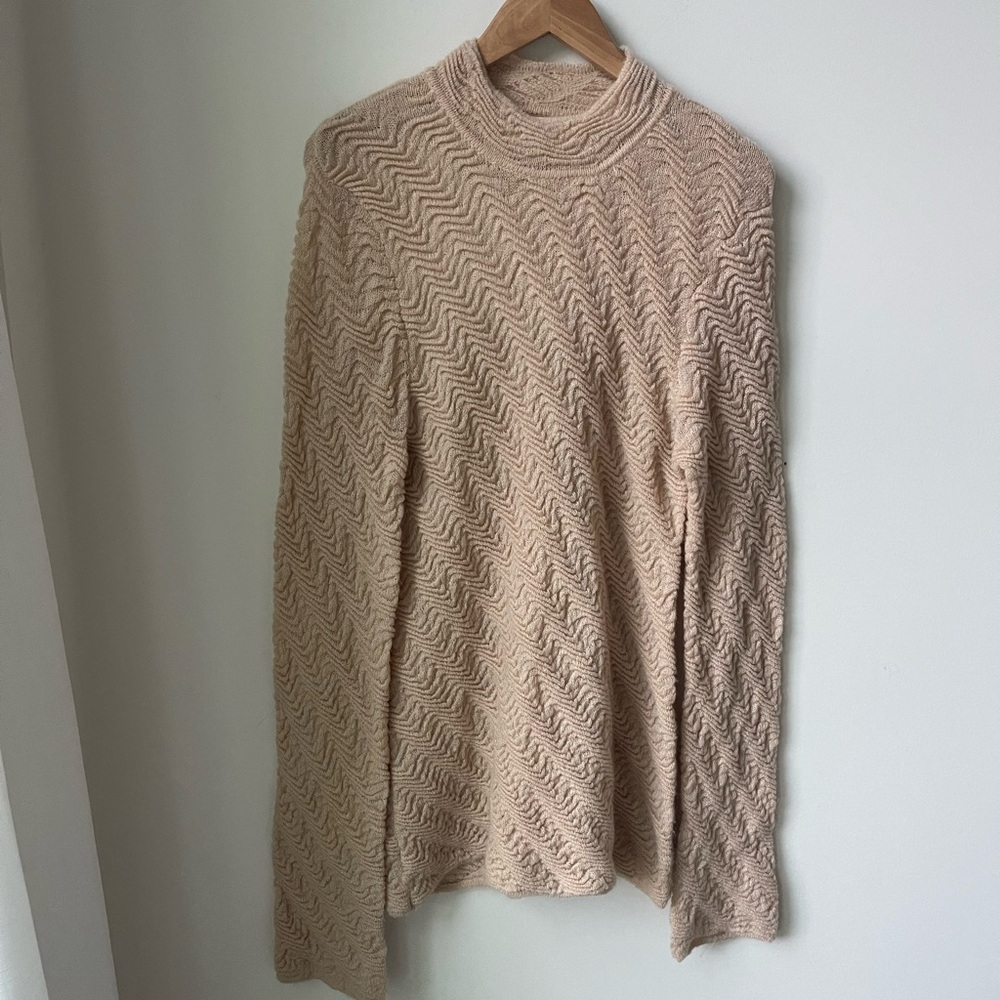 Sundance Verve Textured Wool Blend Sweater Tunic Tan Beige Longline Comfy Size M